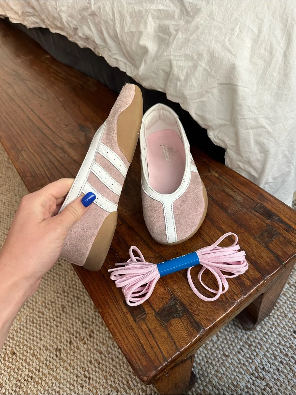 adidas mae taekwondo pink suede Mary Jane flat sneakers with new laces